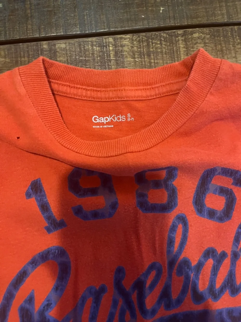 GAP Orange Tee with Navy '1986 Baseball' Graphic
